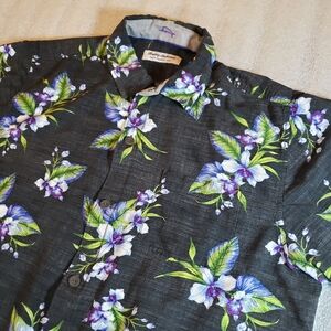 Tommy Bahama Men's Large The Veracruz Cay Black Floral Hawaiian Viscose Shirt